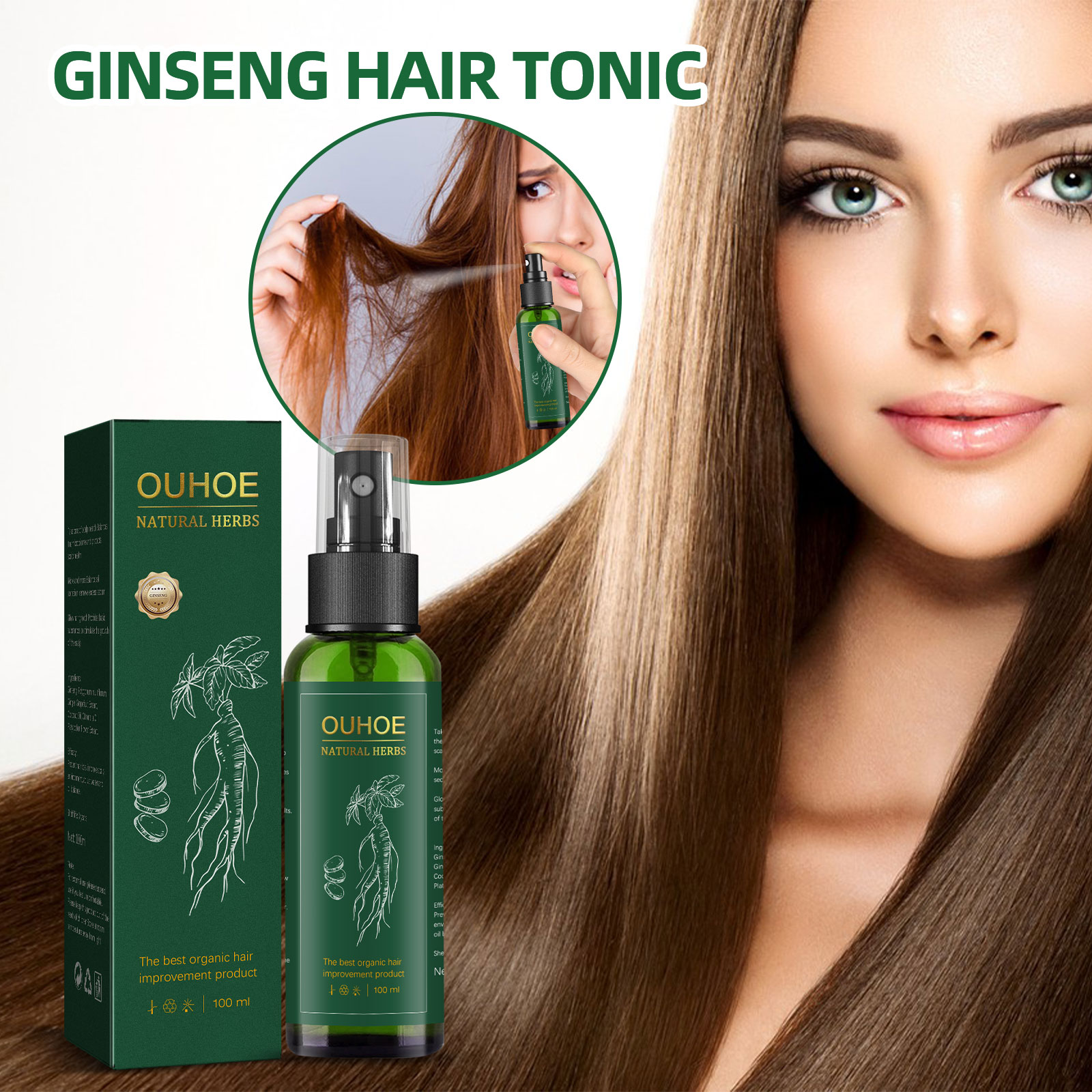 Hair Care Herbal Products - Spray de cuidados capilares de ginseng
